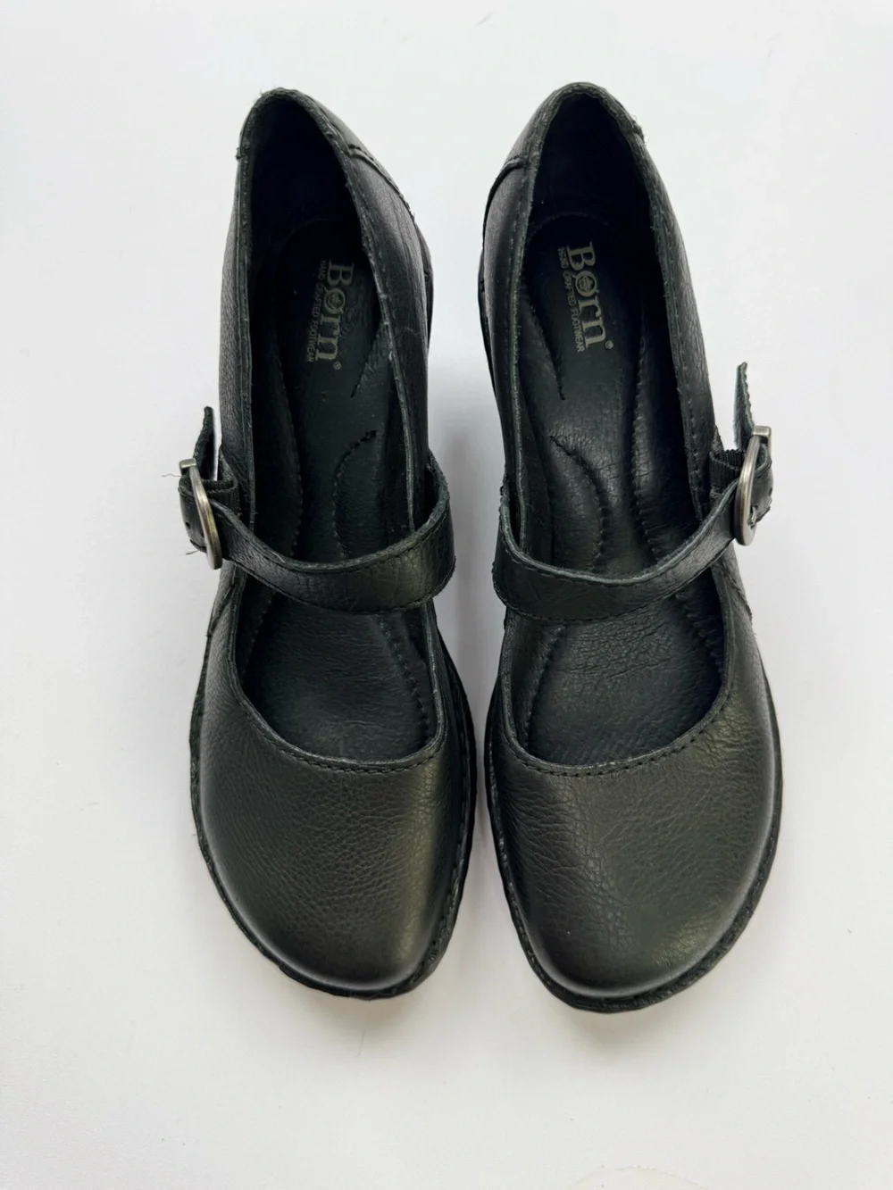 Born Black Leather Mary Jane Wedge Shoes Women's Size 8.5 Comfort Handcrafted